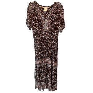 Womens Floral Mixed Print Short Sleeve Maxi Dress Large Boho Hippie Festival